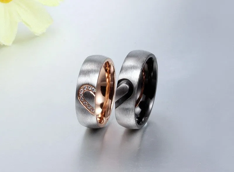 Unique Fashion Love Heart Couple Rings for Women Men Wedding Engagement