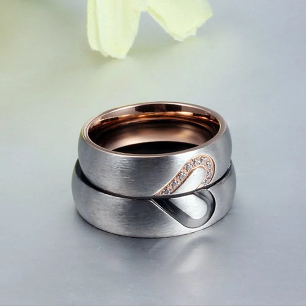 Unique Fashion Love Heart Couple Rings for Women Men Wedding Engagement