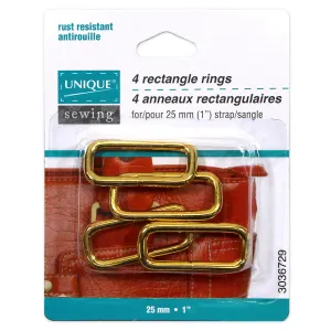 UNIQUE SEWING Rectangle Rings - 25mm (1") - Gold - 4 pcs.