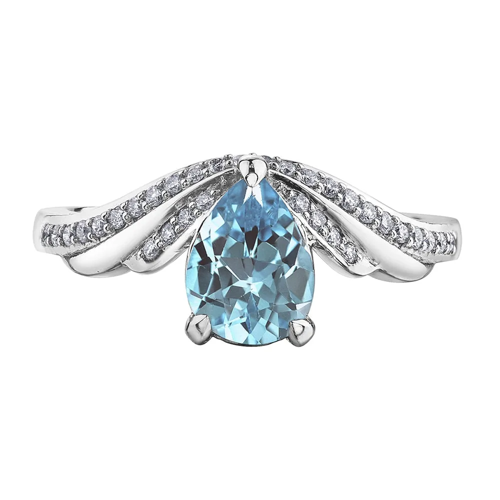 Unique Sky Blue Topaz and Diamond Ring