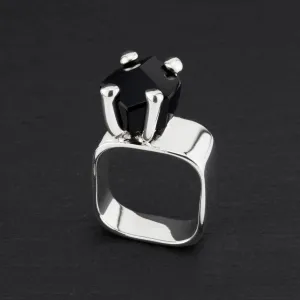 Unique Sterling Silver and Black Onyx Prong Ring