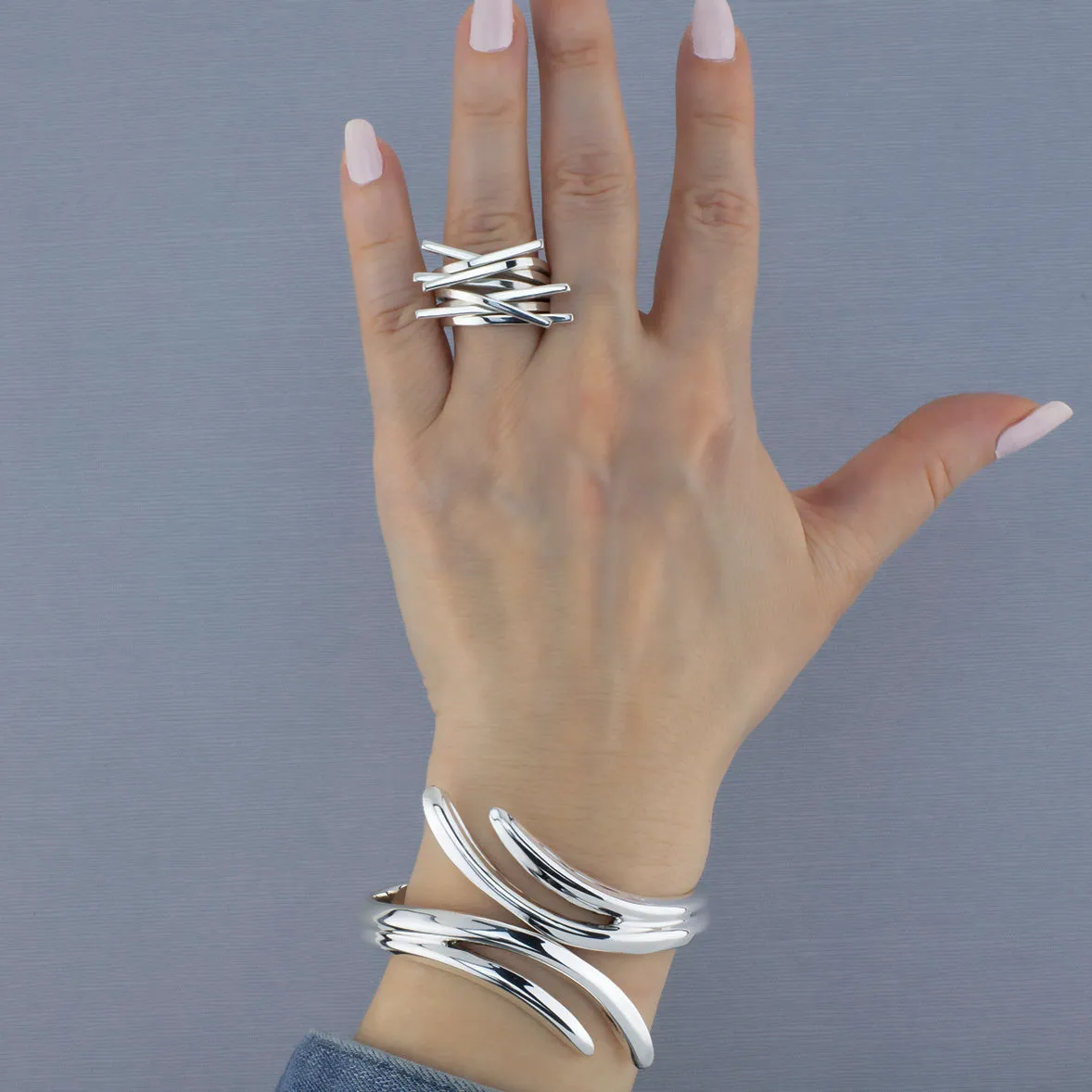 Unique Sterling Silver Criss Cross Statement Ring