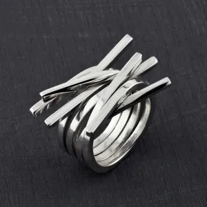 Unique Sterling Silver Criss Cross Statement Ring