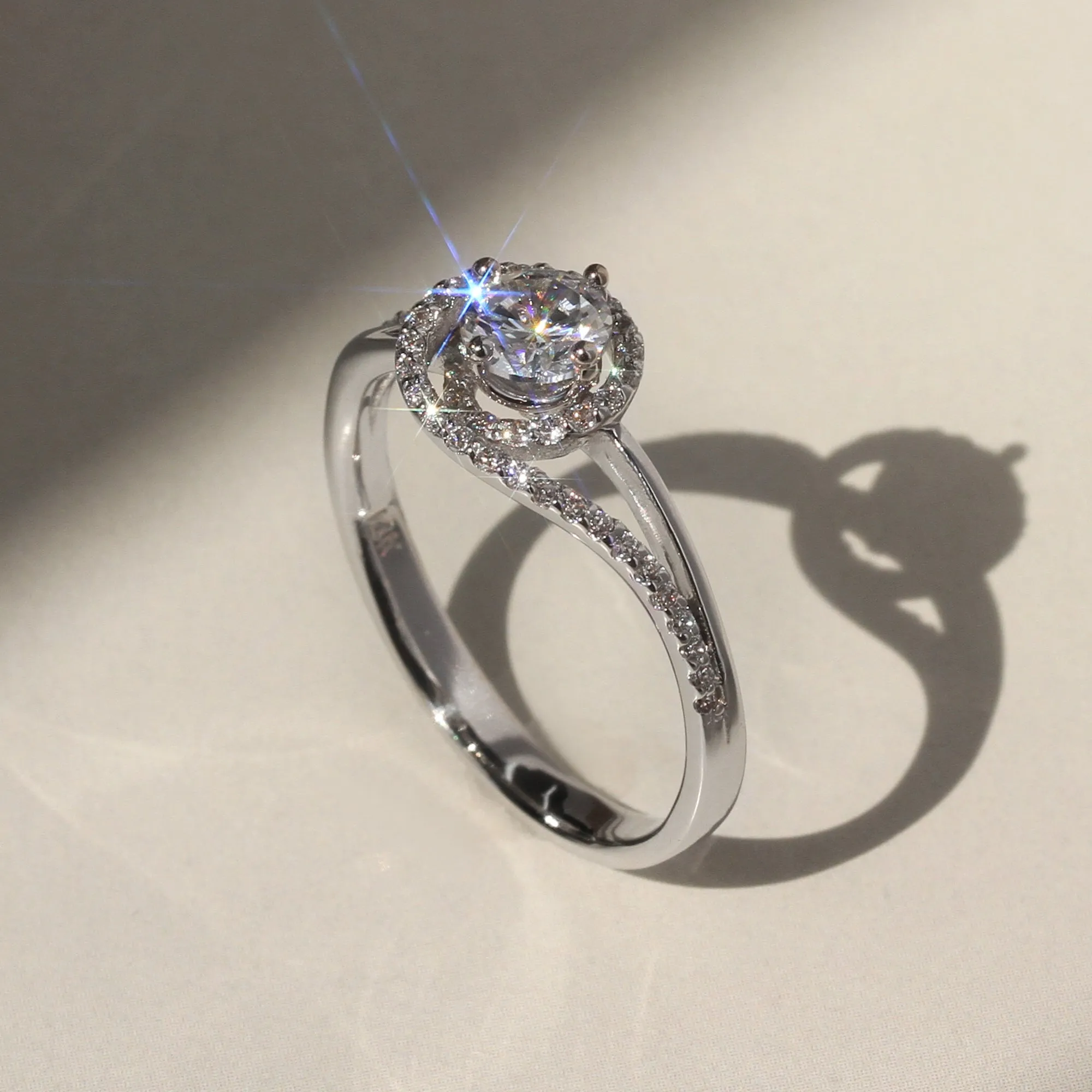 Unique Swirl Halo Design Ring, 0.5 CT