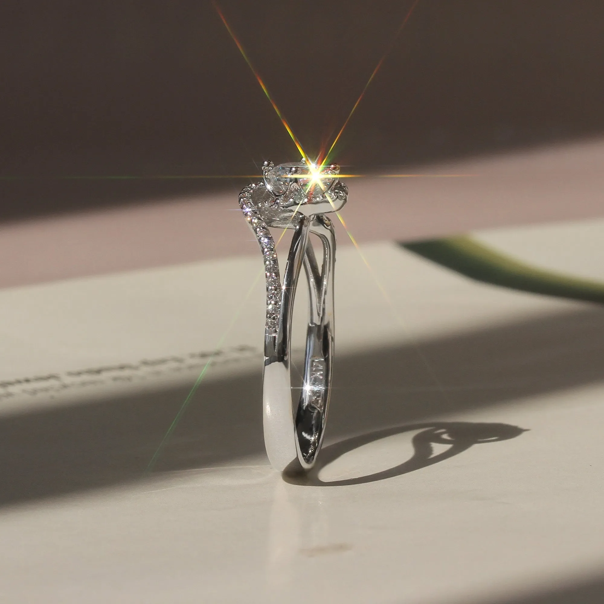 Unique Swirl Halo Design Ring, 0.5 CT