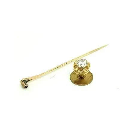 Vintage 1960s White Sapphire 9ct Gold Tie Pin Brooch