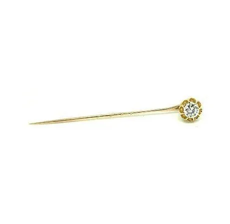 Vintage 1960s White Sapphire 9ct Gold Tie Pin Brooch