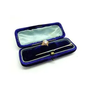 Vintage 1960s White Sapphire 9ct Gold Tie Pin Brooch