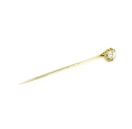 Vintage 1960s White Sapphire 9ct Gold Tie Pin Brooch