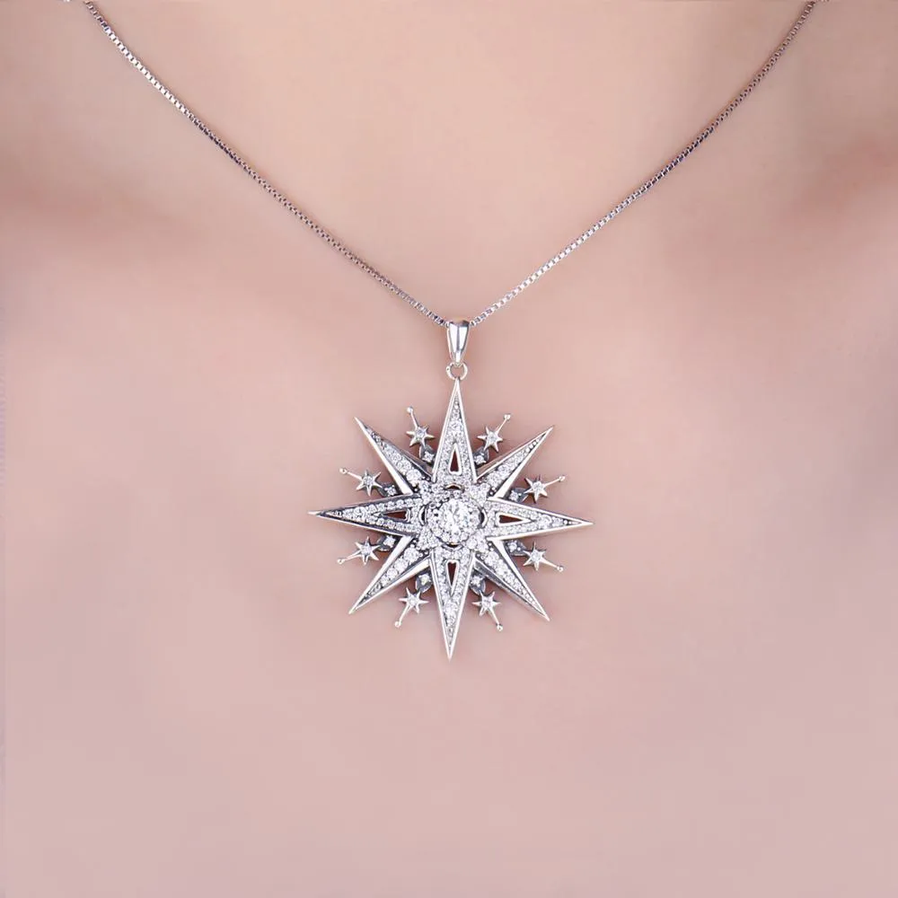 Vintage Goth Jewerally Cubic Zirconia North Star Pendant Without Chain 925 Sterling Silver Pendant