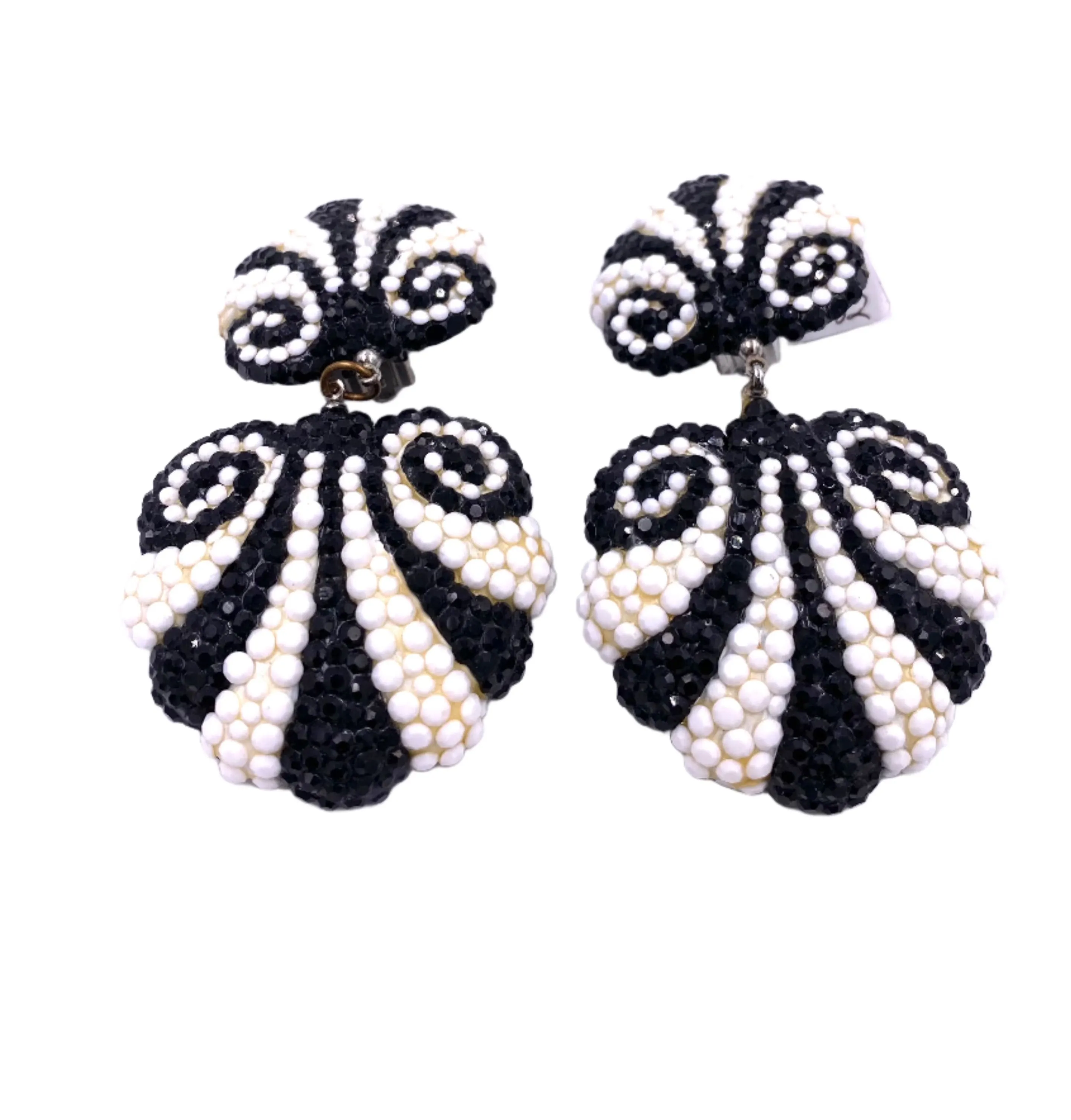 Vintage Richard Kerr Black/White Striped Beaded Drop Earring