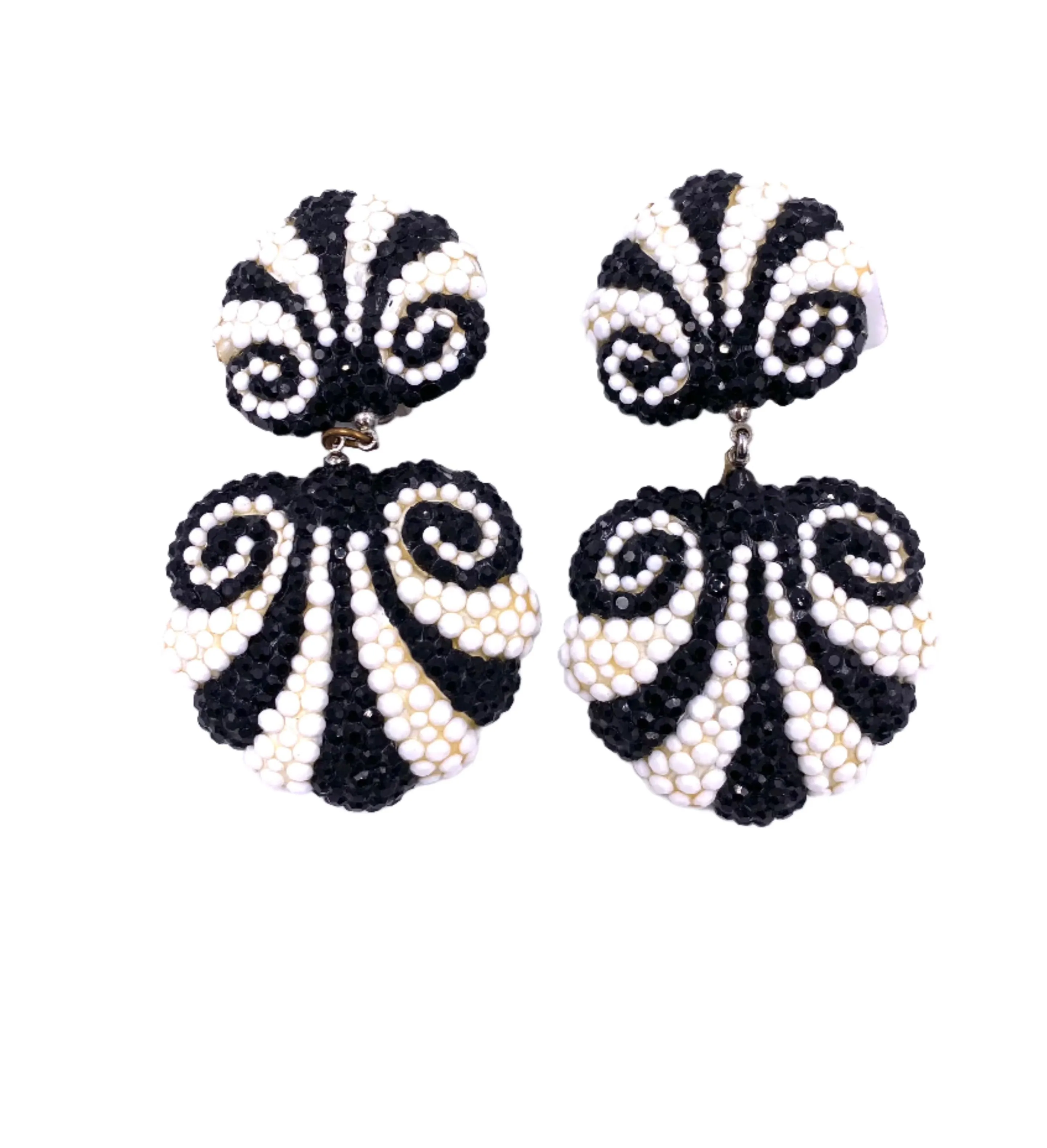 Vintage Richard Kerr Black/White Striped Beaded Drop Earring