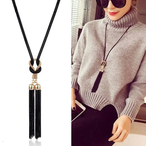 Wenkouban Long Black Crystal Necklaces & Pendants Fashion Gold Silver Color Chain Rhinestone Geometric  Necklace Jewelry For Women 2022