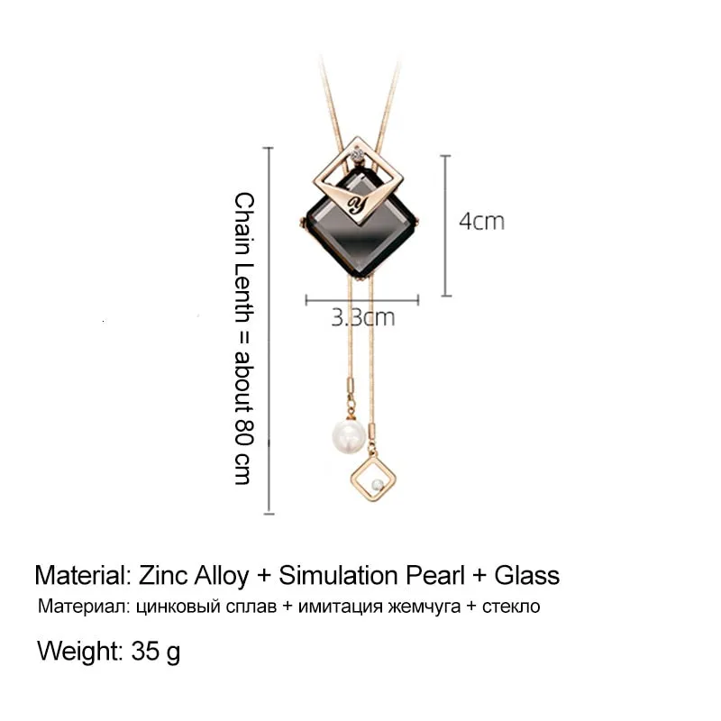 Wenkouban Long Black Crystal Necklaces & Pendants Fashion Gold Silver Color Chain Rhinestone Geometric  Necklace Jewelry For Women 2022