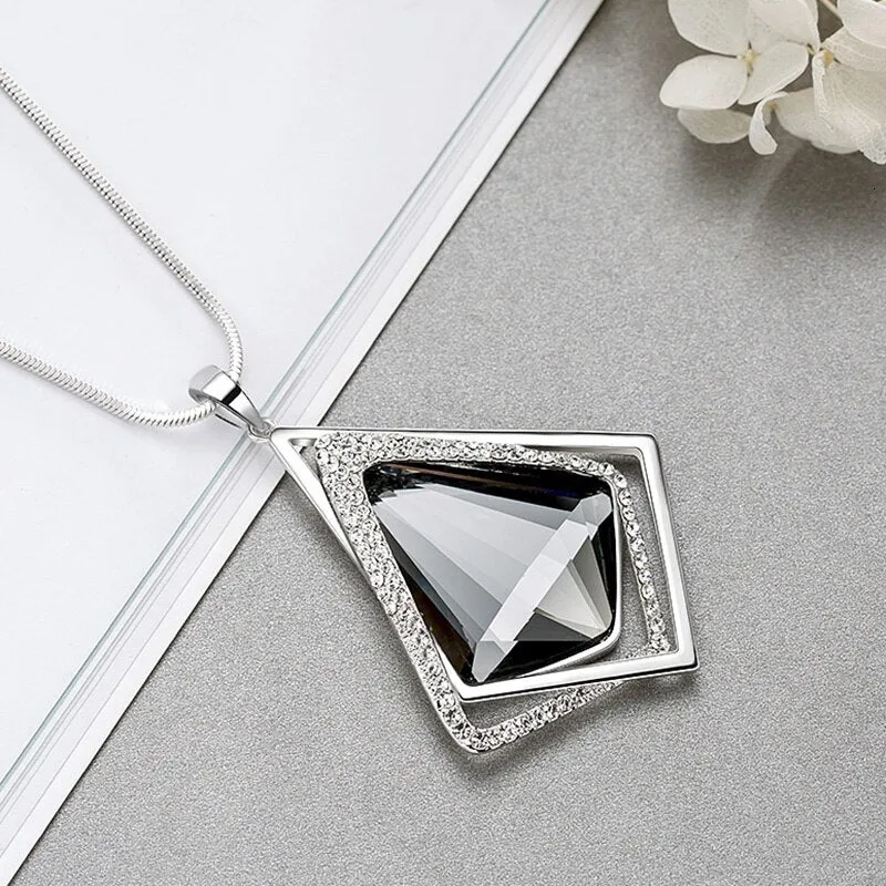 Wenkouban Long Black Crystal Necklaces & Pendants Fashion Gold Silver Color Chain Rhinestone Geometric  Necklace Jewelry For Women 2022