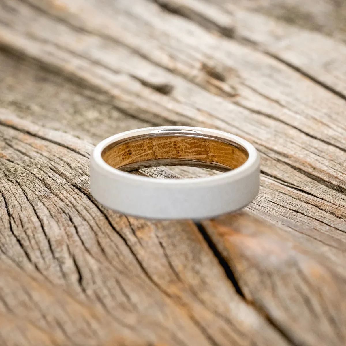 WHISKEY BARREL CHANNEL LINED RING WITH SANDBLASTED FINISH - TITANIUM (6MM) - SIZE 8 3/4