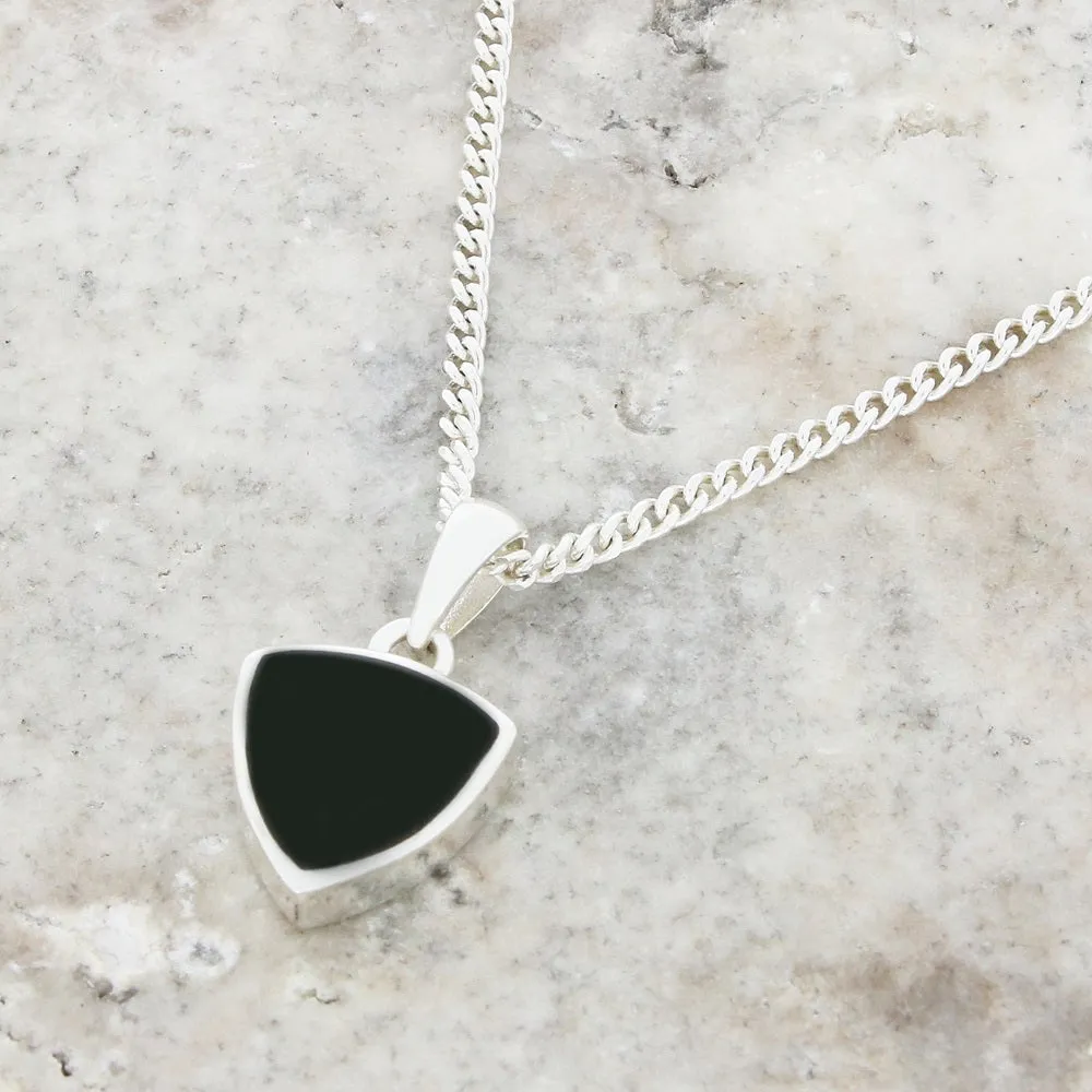 Whitby Jet Sterling Silver Shield Shape Pendant and Chain