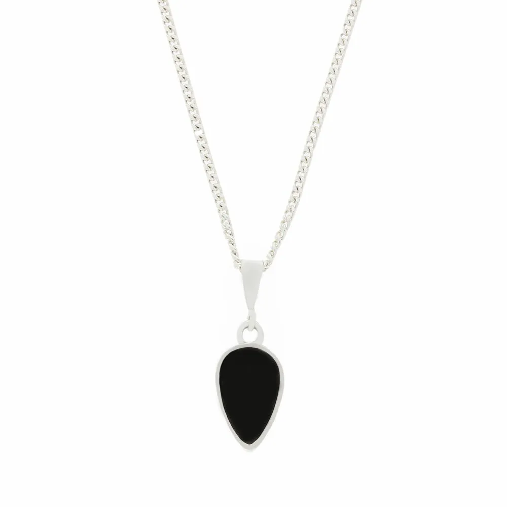 Whitby Jet Sterling Silver Teardrop Shape Pendant and Chain