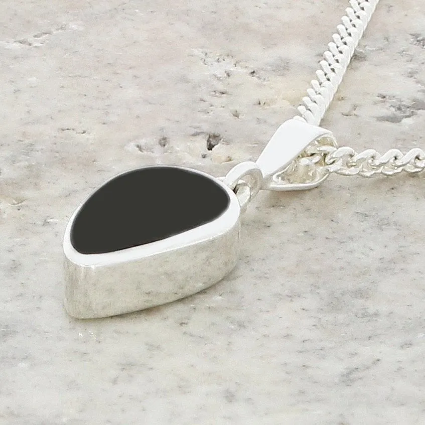 Whitby Jet Sterling Silver Teardrop Shape Pendant and Chain