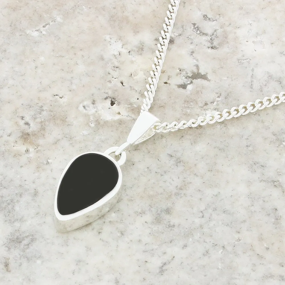 Whitby Jet Sterling Silver Teardrop Shape Pendant and Chain