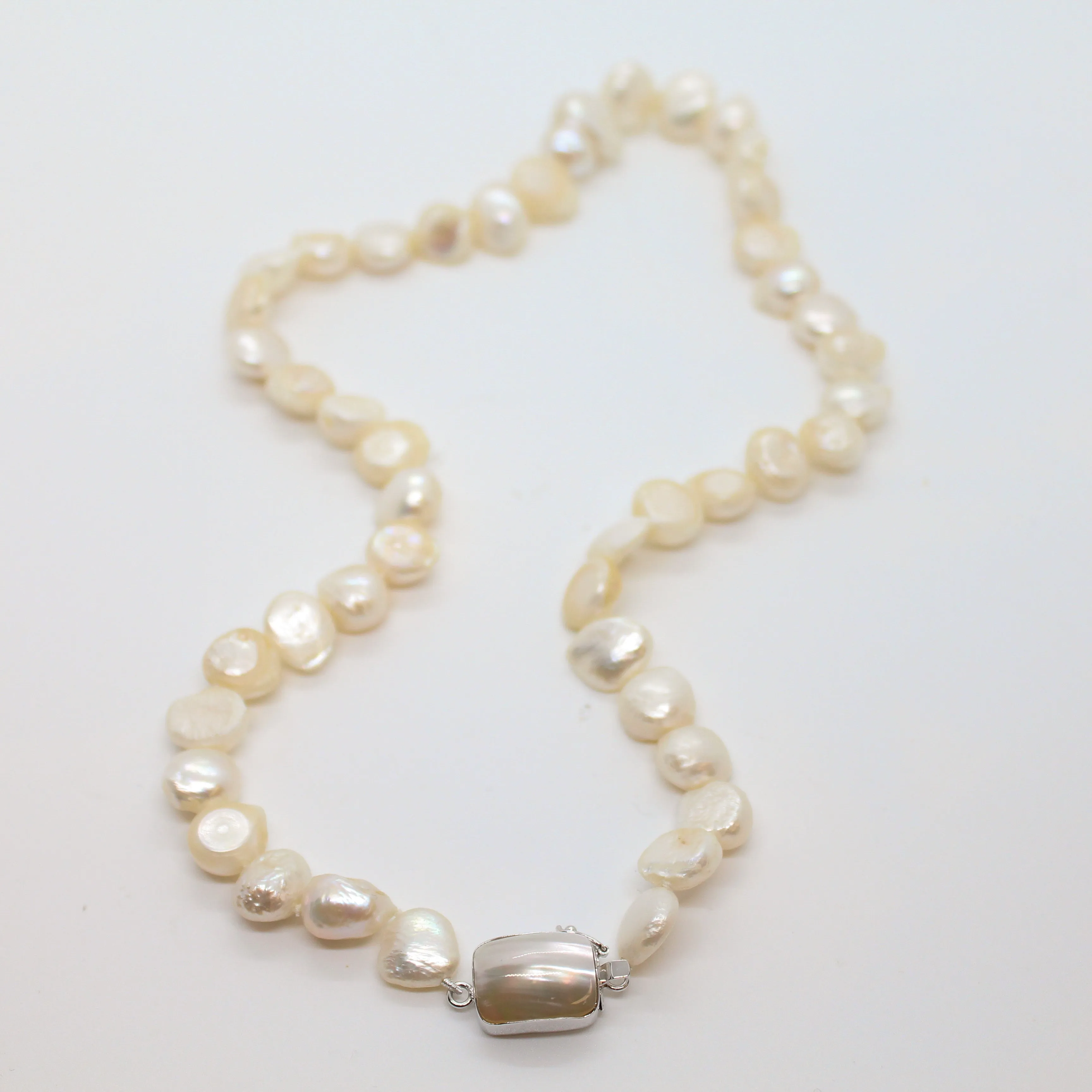 White Freshwater Oval Baroque Pearl Necklace