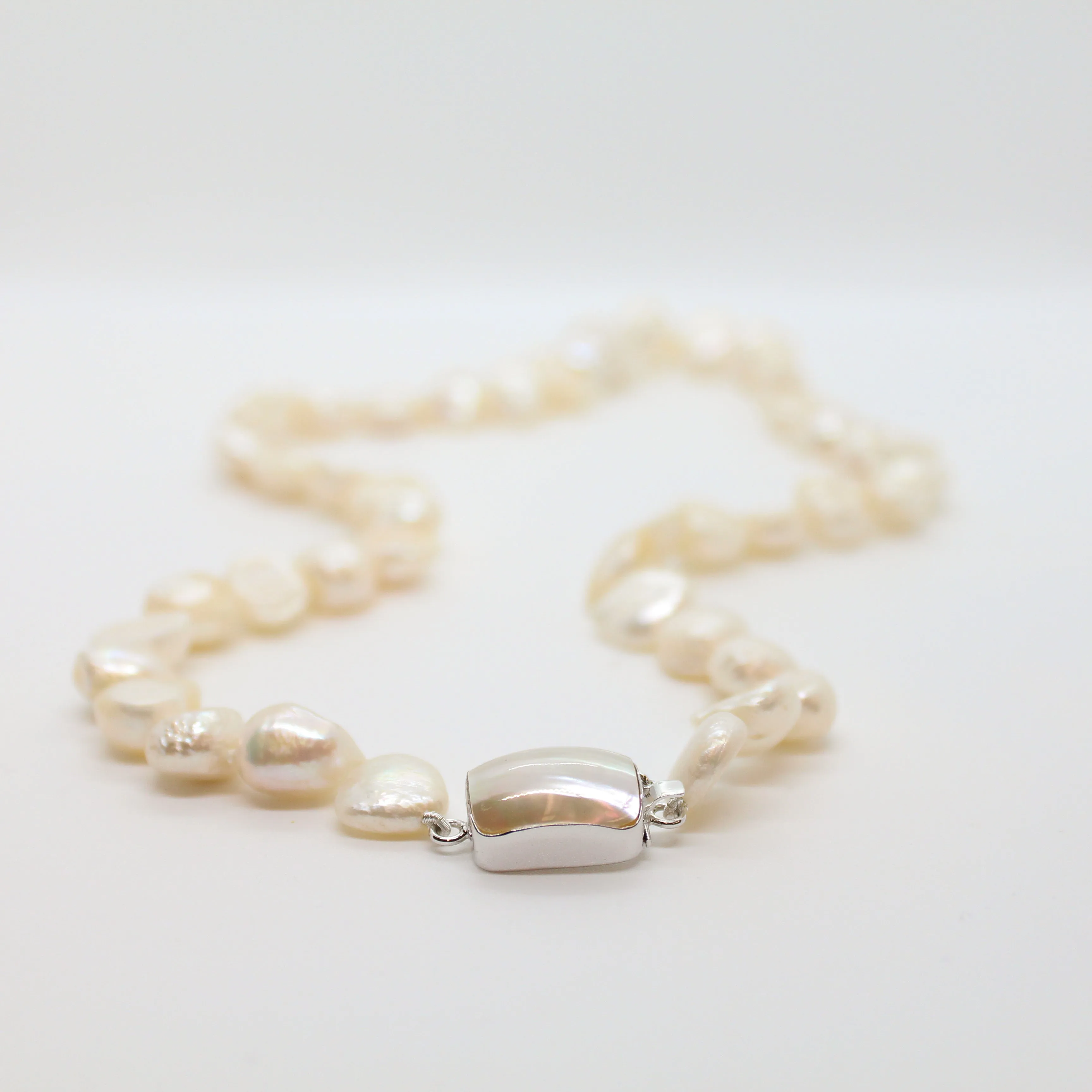 White Freshwater Oval Baroque Pearl Necklace