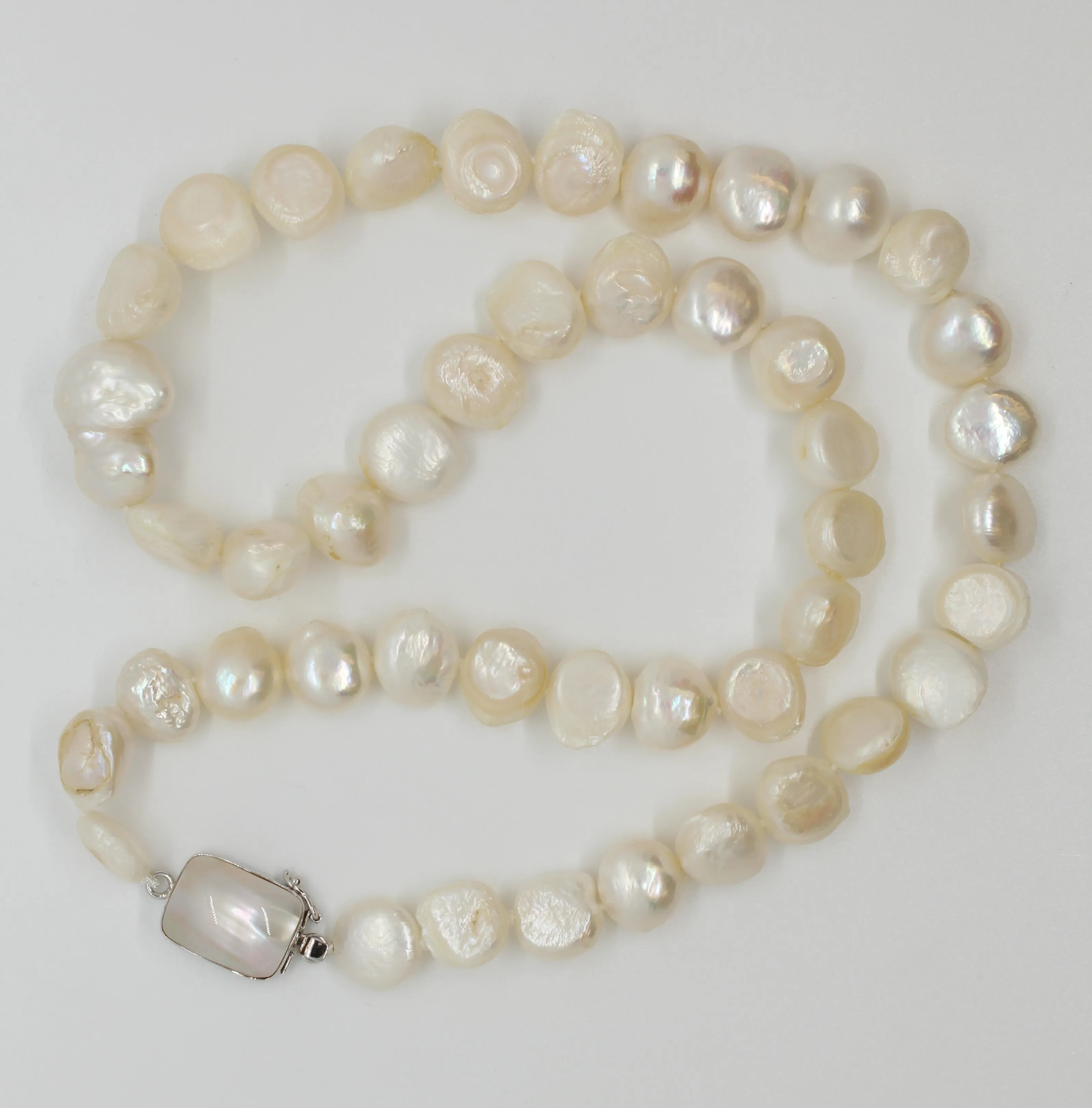 White Freshwater Oval Baroque Pearl Necklace