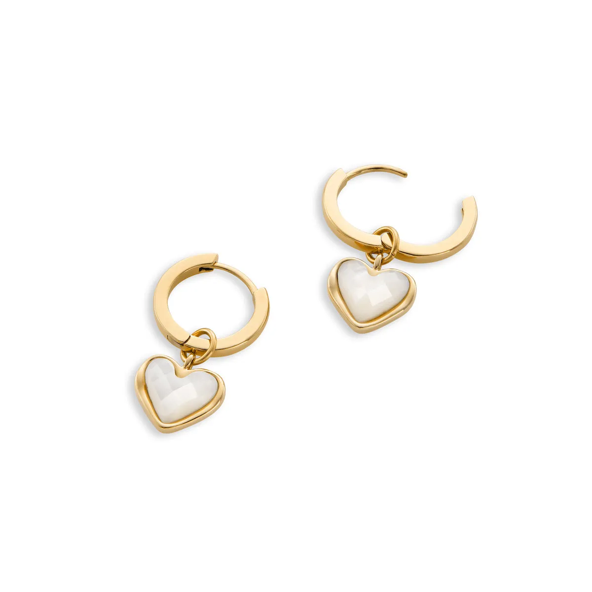 White Quartz Heart Huggie Earrings (Gold)