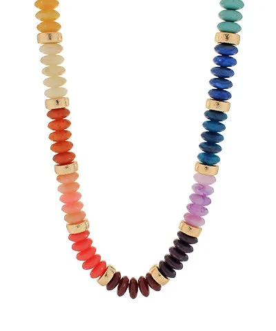 Wide Bead & Stone Metal Necklace