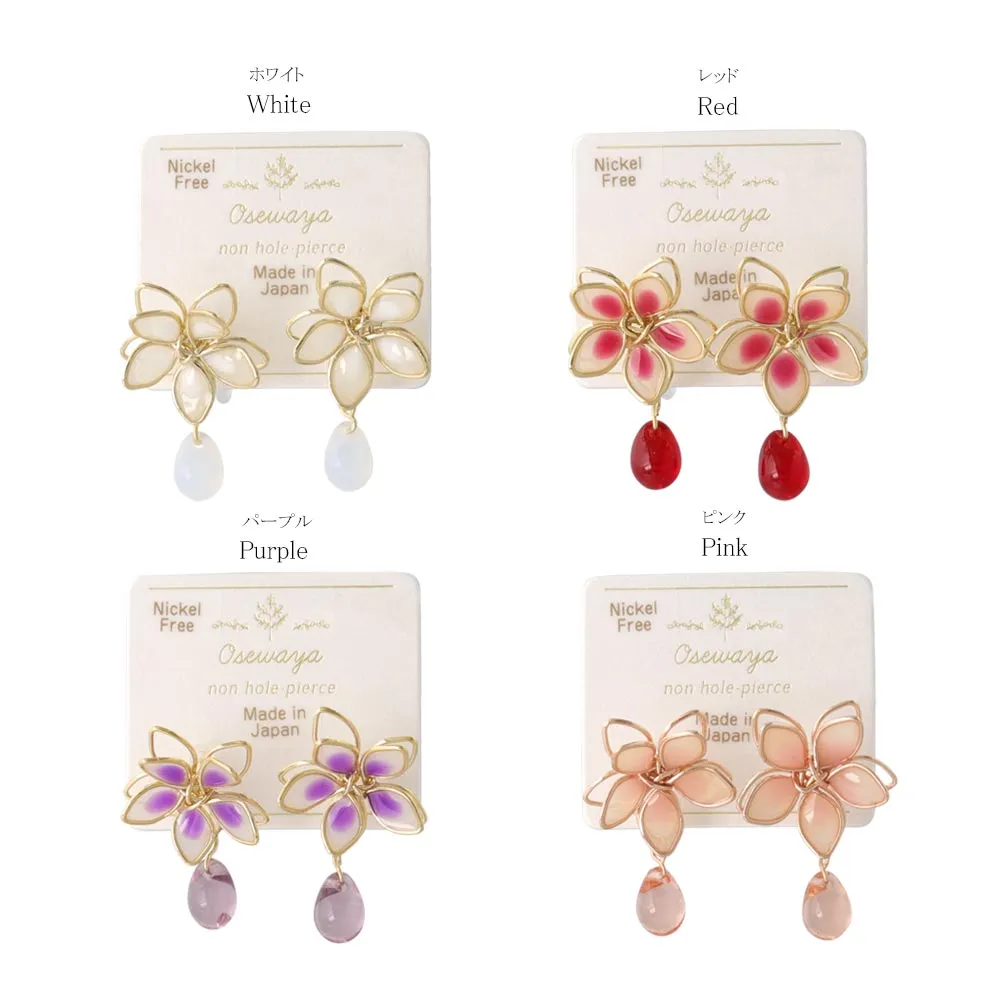 Wire Flower Stone Drop Invisible Clip On Earrings