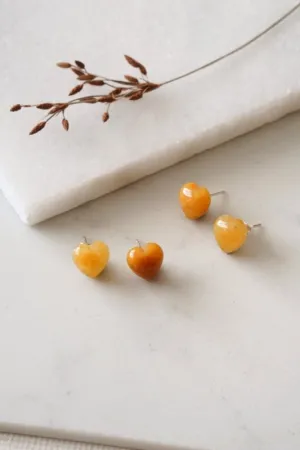 Xander Kostroma Silver Mini Heart Earrings with Yellow Jade - 10 mm Heart-Shaped Earrings for Women - Handcrafted Jewelry, Hypoallergenic, Positive Energy & Good Luck Accessory