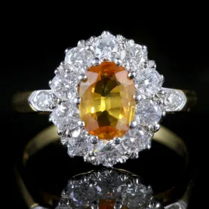 Yellow Sapphire Diamond Cluster Ring 18Ct Gold Ring